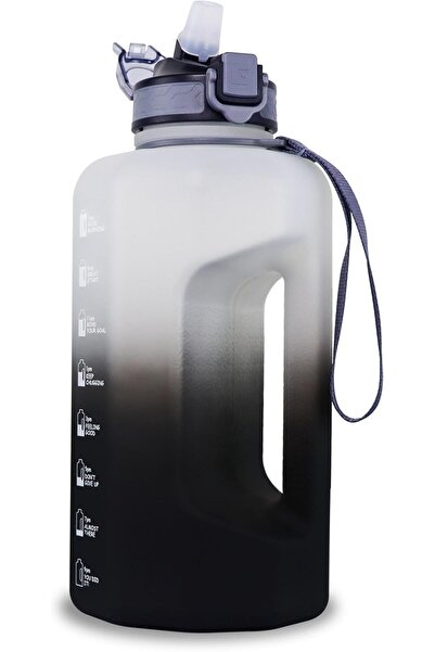 GEMFUL زجاجة مياه كبيرة مع علامة زمنية، إبريق ماء ذو فوهة واسعة، مانع للتسرب، سعة 2200 مل