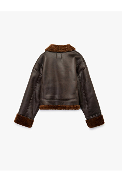 Koton Дългоръкавна, с джобове, цип, плюшена яка, изкуствена кожа, къса мотоциклетна яке