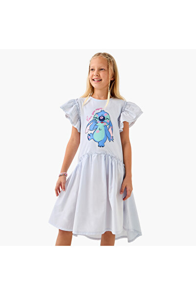Disney Stitch Print Dress with Short Sleeves