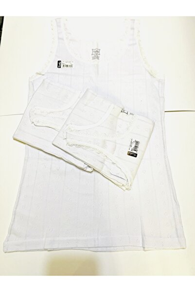 Tutku Kadın Jakarlı Geniş Askılı Dantelli Atlet Beyaz Renk 3`lü