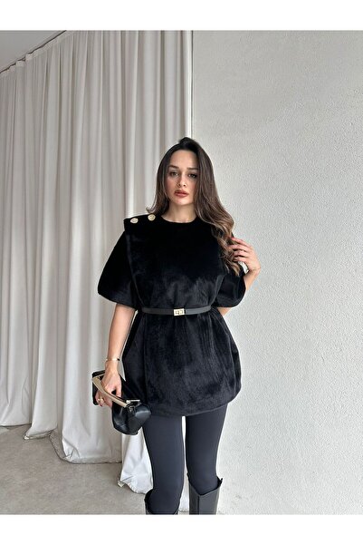 Mooi Butik VELOURA Poncho 6432 - Μαύρο