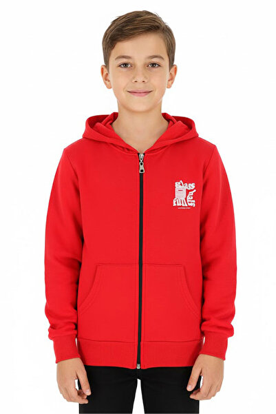 CRASSİ Male Child Cardigan 2 Yarn Chenille Printed Hooded