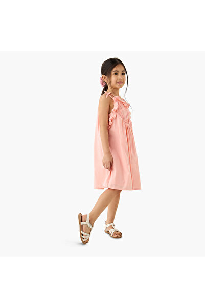Lee Cooper Solid Sleeveless Dress with Ruffle Detail