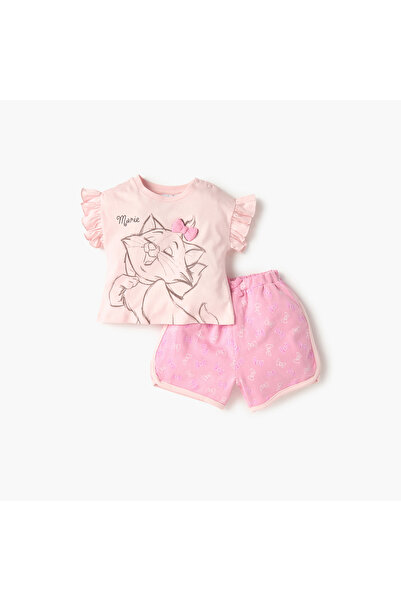 Disney Marie Print Round Neck T-shirt and Shorts Set