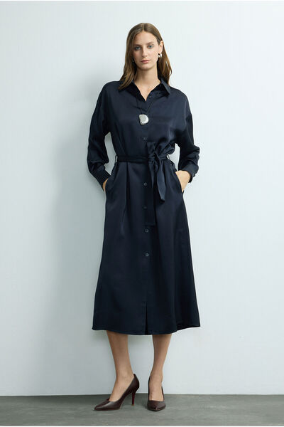 Love My Body Moda Tutkusu Bağlama Detaylı Gömlek Elbise