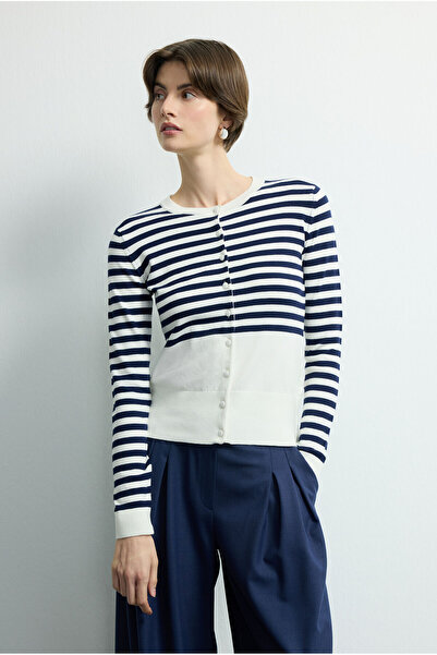 Love My Body Moda Tutkusu Çizgili Düğmeli Triko Hırka