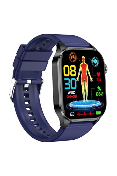 ALHENA Ceas inteligent ET580 — Glucoză și acid uric neinvaziv, ritm cardiac 24h, temperatură, SpO2 (albastru)