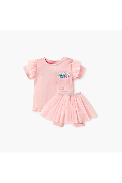Disney Stitch and Angel Applique T-shirt and Tutu Skirt Set