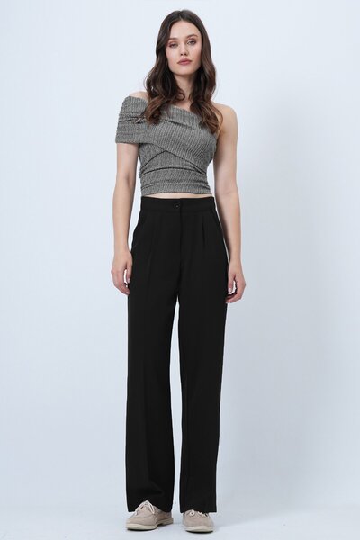 VAGGON Button Closure Double Pocket Palazzo Pants