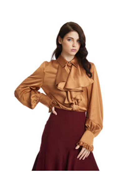 SERPİL Kadın Saten Gömlek – Volanlı – Uzun Kol – Modern ve Şık – Günlük ve Öz...