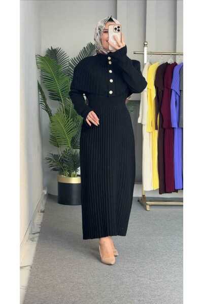 Erzani Kids KADIN TRİKO İKİLİ TAKIM DÜĞMELİ BOYDAN PİLİSELİ TESETTÜR ELBİSE