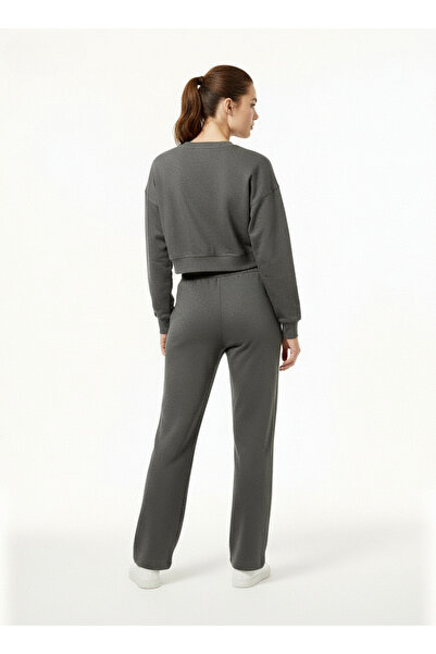 HepsitrentStore Crew Neck Crop Model Sweatshirt Tracksuit Bottom Top Set