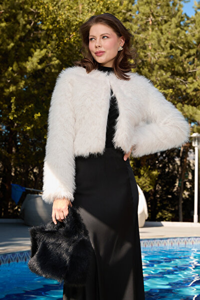 Fulla Moda Jachetă crop din blană artificială