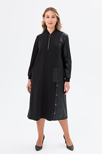 accort Saç Örgü Büyük Beden Elbise-SİYAH