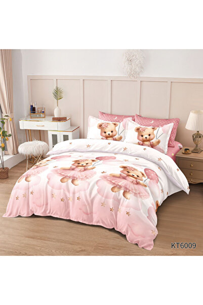 FIONNA.RO Finet Bed Linen 6 Pieces With Elastic Animated Print - The Bear With The Pink Dress