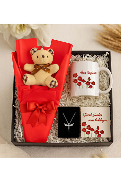 Theikonstore Tekli Ayıcık Buketi & Melek Kolye & Kupa Hediye Seti