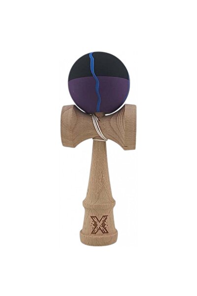 Kendama X Originala, Profesionala, din Lemn, Rubber Grip, 18 cm, Negru/Mov/Al...