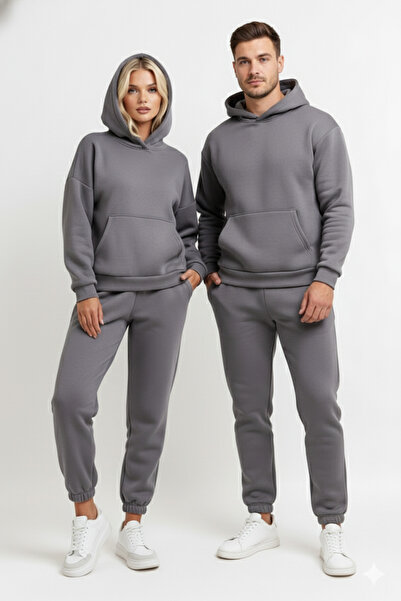 KVİNS Unisex Couple Combination Hooded Tracksuit Set Full Length Hoodie&Jogge...