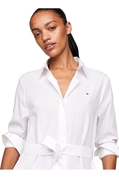 Tommy Hilfiger Essential Shirt Dress Knee Length Women's White Dress Shirt Dress
