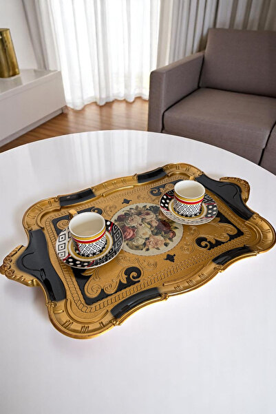 Sevinse Home Italian Rosewood 8-Person Luxury Handmade Tray Black Gold, Presentation Tray