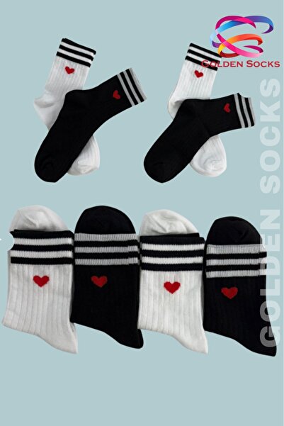 GOLDEN SOCKS 4 أزواج من جوارب التنس النسائية ذات النمط القلبي، جوارب نصفية لل...