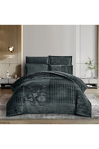 unique home collection طقم لحاف مخملي منقوش مقاس كينج