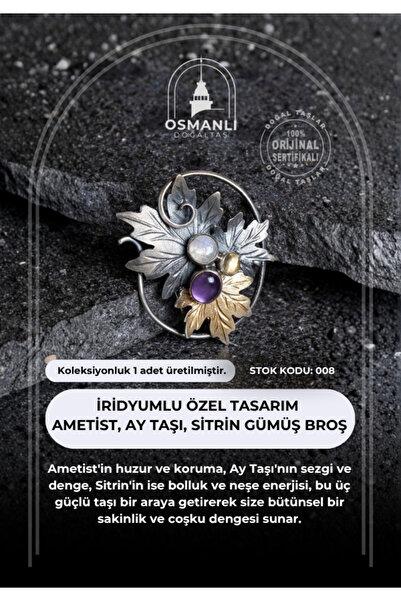 OSMANLI DOĞAL TAŞ Sertifikalı İridyumlu Ametist, Ay Taşı, Sitrin Özel Tasarım...