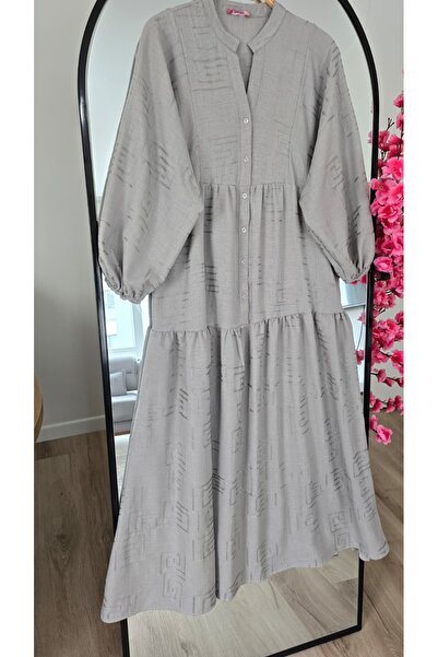 PREMİER VİE Tesettür Linen Fabric V-Neck Dress