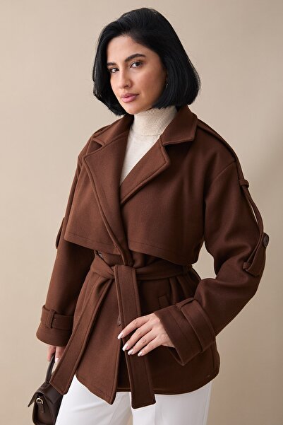 InStyle Kolu Epaulettes Brown Short Coat