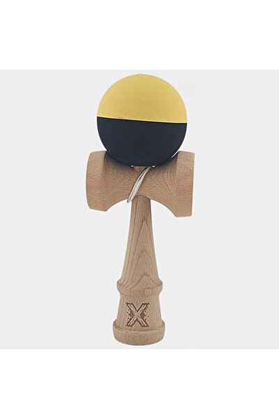 Kendama X Originala, Profesionala, din Lemn, Rubber Grip, 18 cm, Galben/Negru