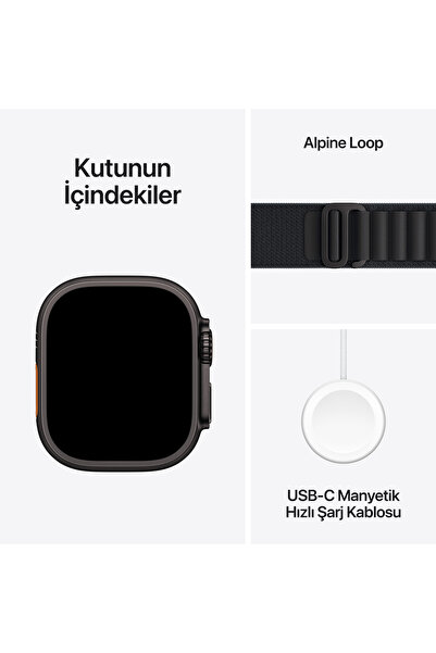 Apple Watch Ultra 3 GPS + Cellular, 49 mm Siyah Titanyum Kasa ve Siyah Alpine Loop - Küçük Boy