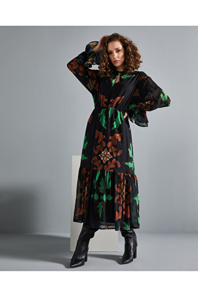 SERPİL Kadın Desenli Uzun Elbise - Modern ve Şık - Günlük Kullanım için Elbise