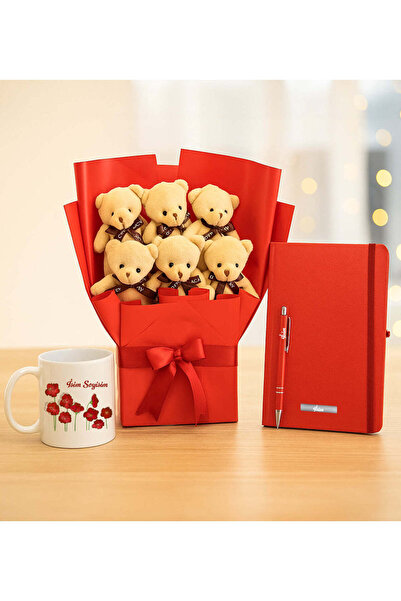 Theikonstore Ayıcık Buketi & Defter & Kalem & Kupa Hediye Seti