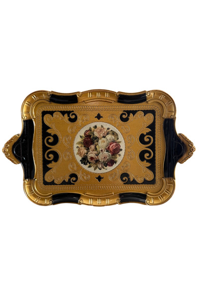 Sevinse Home Italian Rosewood 8-Person Luxury Handmade Tray Black Gold, Presentation Tray