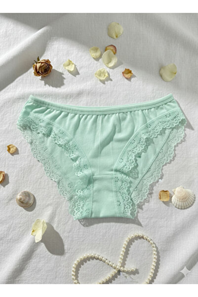 İntimate Women's Solid Color Lace Detailed Cotton Stretchy Bikini Type 6-Piece Panties