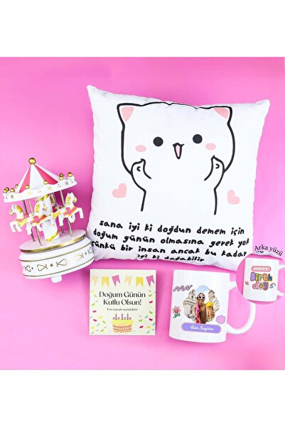 Theikonstore Yastık & Atlı Karınca Müzik Kutusu & Kupa Doğum Günü Hediye Seti