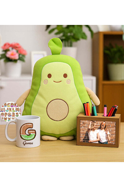 Theikonstore Avokado Yastık & Fotoğraflı Kalemlik & Kupa Hediye Seti