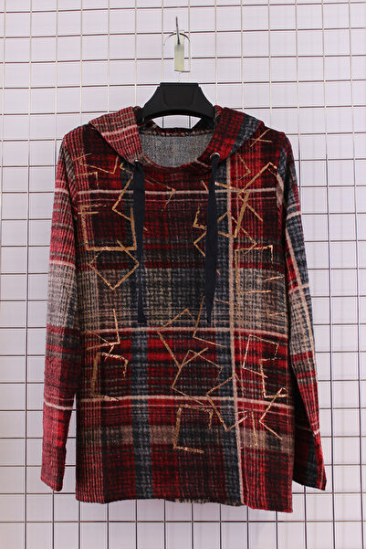 YXL COLLECTION Women's Plus Size Stretch Fabric Hooded Plaid Pattern Soft Pullover Mother Blouse