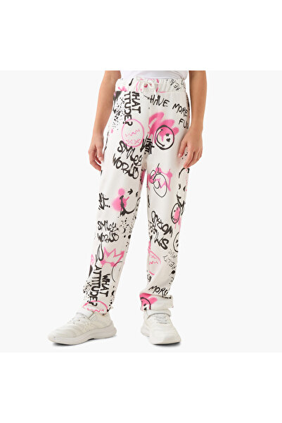 SMILEY WORLD بنطال رياضي بطبعة جرافيتي مع رباط للإغلاق