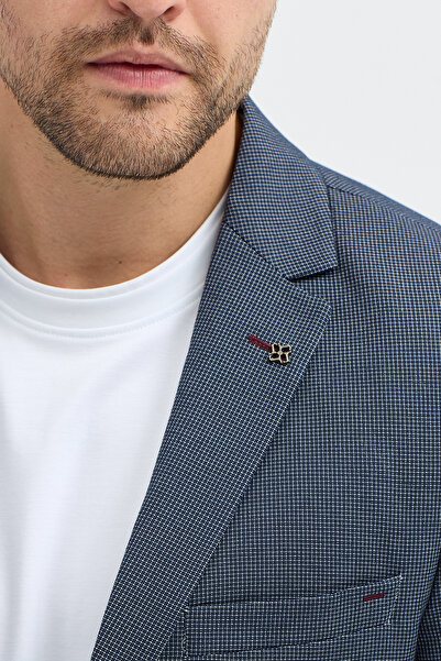 Frappoli Valdo Men's Navy Blue Polyviscon Fabric Mono Collar Slim Fit Sports Blazer Jacket