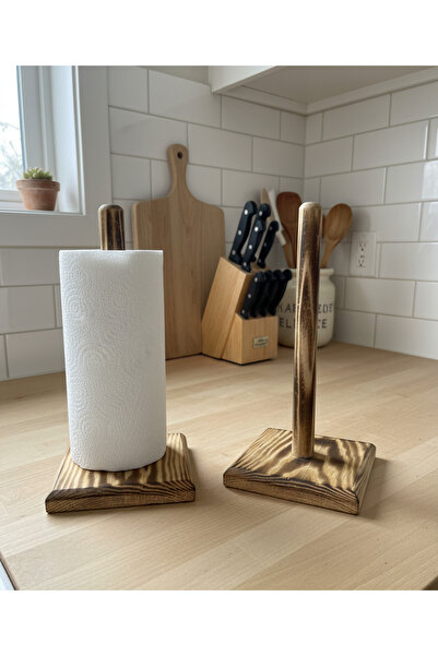ENSDİZAYN Ahşap Kağıt Havluluk Rulo Kağıt Havlu Tutacağı Dekoratif Mutfak Peç...