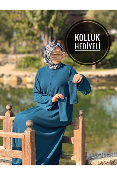 Nissra Ankanoor Plated Buttoned Sleeved Knitted Dress Anka255114