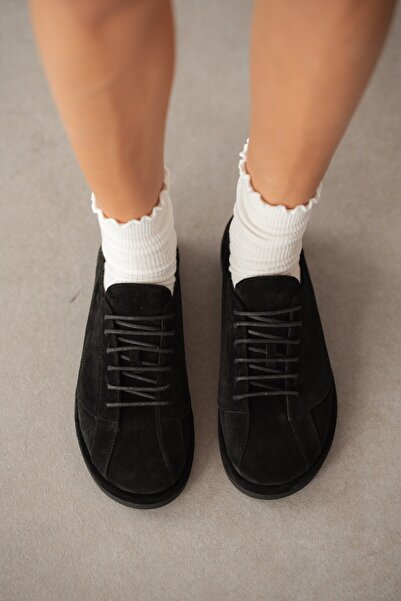 selin shoes Nelline Genuine Leather Lace-Up Women's Shoes - Black Suede