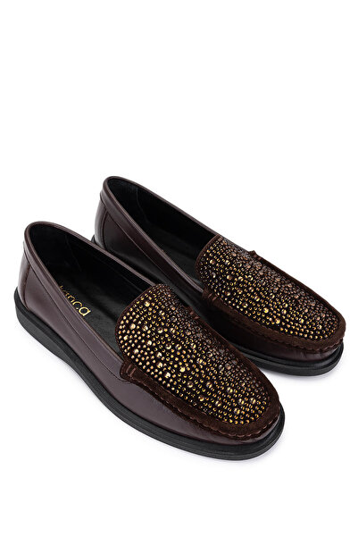 Tamer Tanca Women's Genuine Leather Brown Loafer Shoes