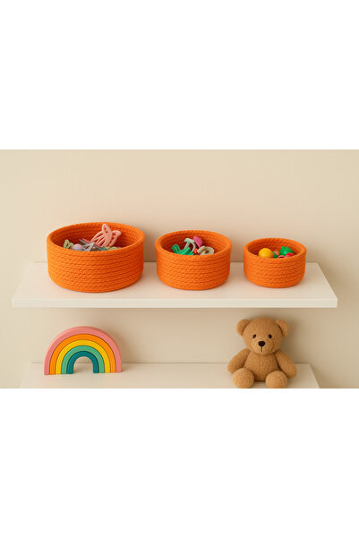 HandmadeSNM Orange 3-Piece Basket Set Toy, Buckle and Accessory Organizer Han...