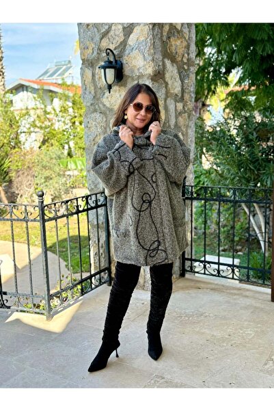 Punta Otantik Yg89052 Degaje Italian Felt Coat with Top Closure and Pockets, Green