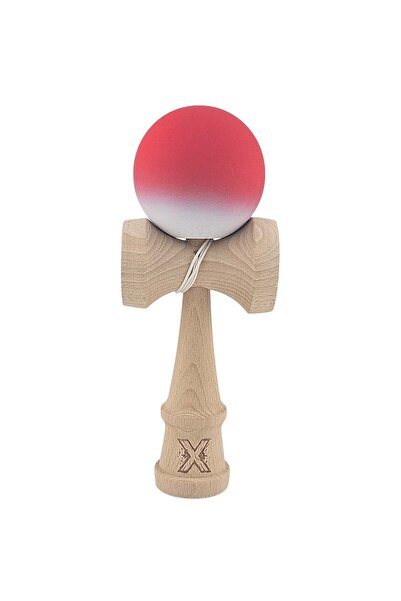 Kendama X Originala, Profesionala, din Lemn, Rubber Grip, 18 cm, Rosu/Alb
