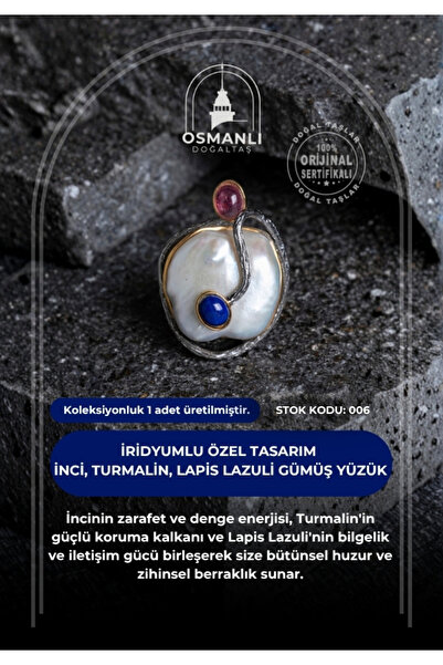 OSMANLI DOĞAL TAŞ Sertifikalı İridyumlu İnci, Turmalin, Lapis Lazuli Özel Tas...
