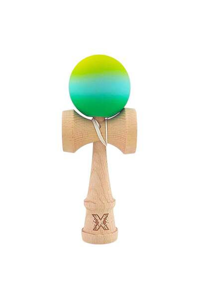 Kendama X Originala, Profesionala, Rubber Grip, din Lemn, 18 cm, Galben/Albas...