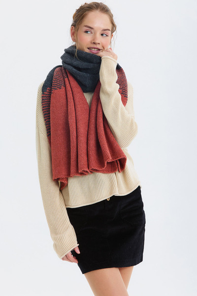 Clandestino Color Block Large Scarf Pink - Anthracite